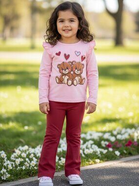 Pink Velvet Girls Teddy Bear 2PC Pant Set Size 4T